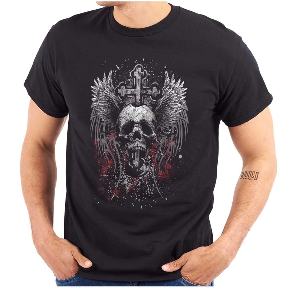 Amazon.com: Edgy Dark Fallen Angel Skull Cross Mens Graphic